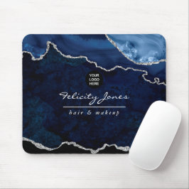 Navy och Silver Agate Ädelsten Företag Musmatta