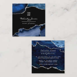 Navy och Silver Agate Ädelsten Fyrkantigt Visitkort