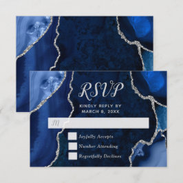 Navy och Silver Agate Marmor RSVP OSA Kort