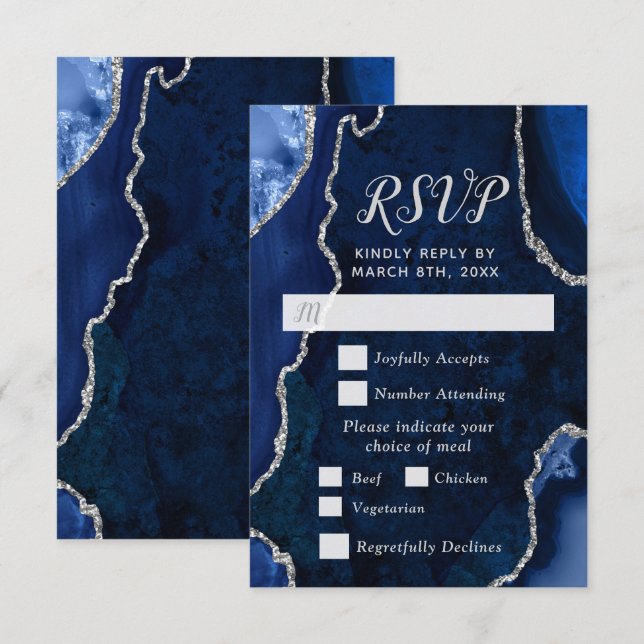 Navy och Silver Agate Middagsval RSVP OSA Kort (Fram/baksida)
