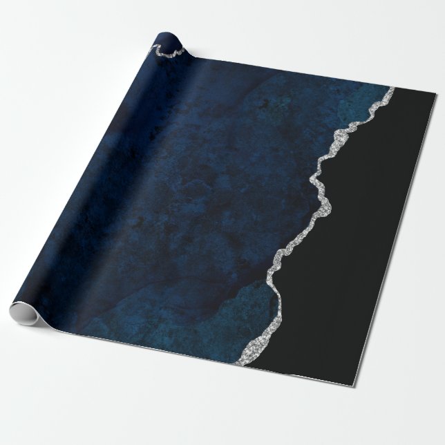 Navy och Silver Agate Presentpapper (Utrullad)