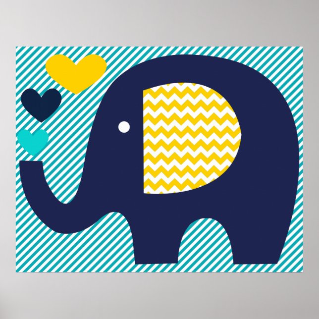 Navy och Teal Elephant Nursery Poster (Framsidan)