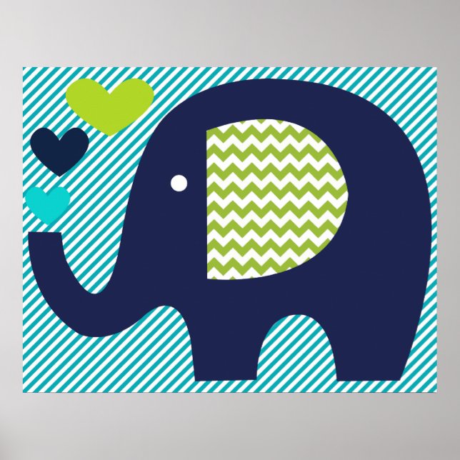 Navy och Teal Elephant Nursery Poster (Framsidan)
