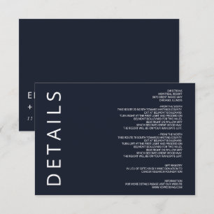 Navy och vit elegant modern minimalistisk bröllops tilläggskort