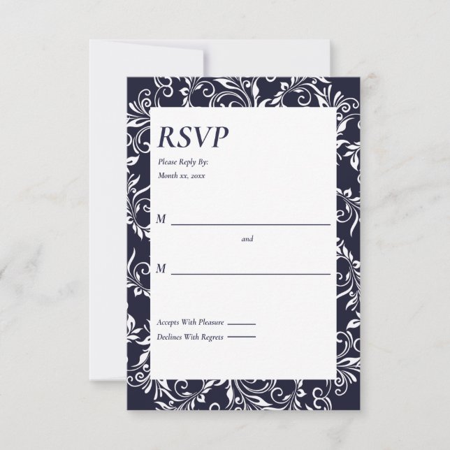 Navy och vit elegant RSVP-kort OSA Kort (Framsida)