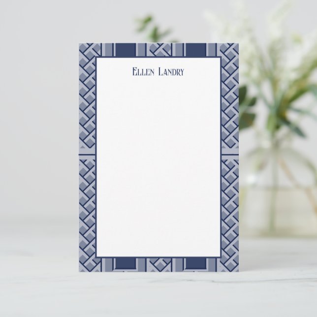Navy och White Chinoiserie Bamboo Mönster Tack Kort (Stående Fram)
