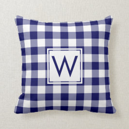 Navy och White Gingham Mönster, Anpassningsbar Mon Kudde