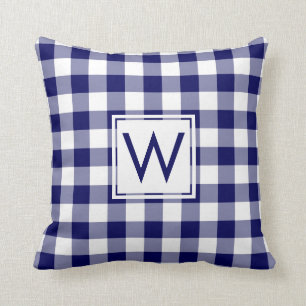Navy och White Gingham Mönster, Anpassningsbar Mon Kudde