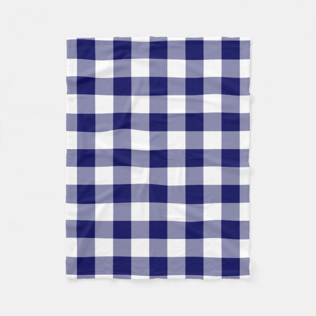 Navy och White Gingham Mönster Fleecefilt (Framsidan)