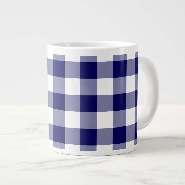 Navy och White Gingham Mönster Jumbo Mugg (Framsida höger)