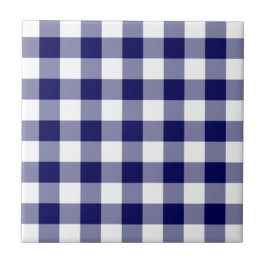 Navy och White Gingham Mönster Kakelplatta