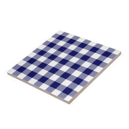 Navy och White Gingham Mönster Kakelplatta
