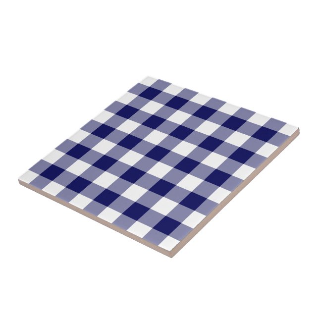 Navy och White Gingham Mönster Kakelplatta (Sidan)