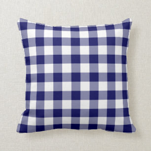 Navy och White Gingham Mönster Kudde