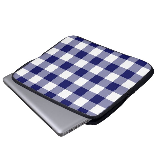 Navy och White Gingham Mönster Laptop Fodral (Framre botten)