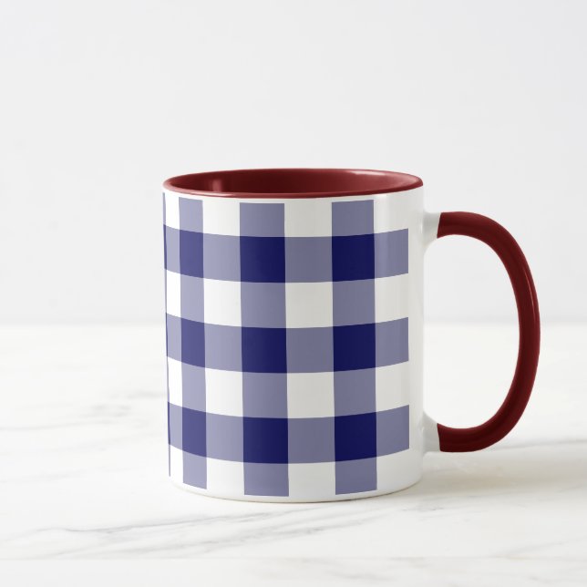 Navy och White Gingham Mönster Mugg (Höger)