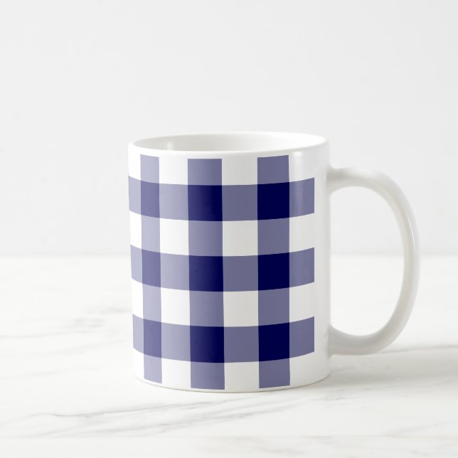 Navy och White Gingham Mönster Mugg (Höger)