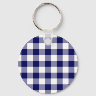 Navy och White Gingham Mönster Nyckelring