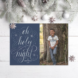 Navy Oh Heliga Natt Hand Lettering jul Photo Julkort