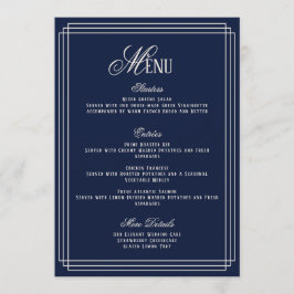 Navy Old Money Wedding Menu Card Inbjudningar