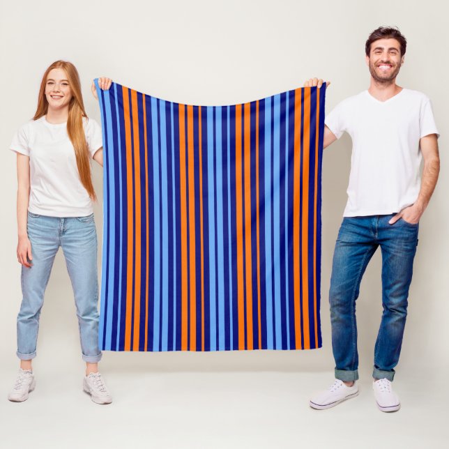 Navy Orange Cyan Vertikala Randiga Design   Fleecefilt (På plats)