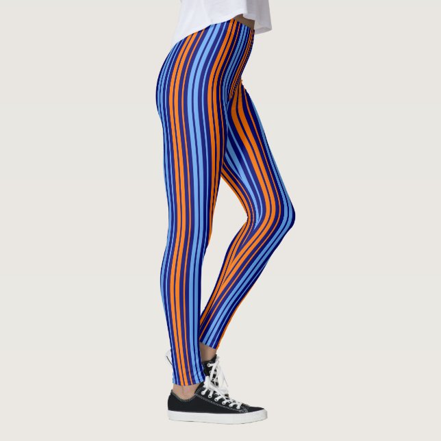 Navy Orange Cyan Vertikala Randiga Design   Leggings (Höger)