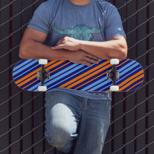 Navy Orange Cyan Vertikala Randiga Design Mini Skateboard Bräda 18,5 Cm