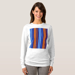 Navy Orange Cyan Vertikala Randiga Design T Shirt