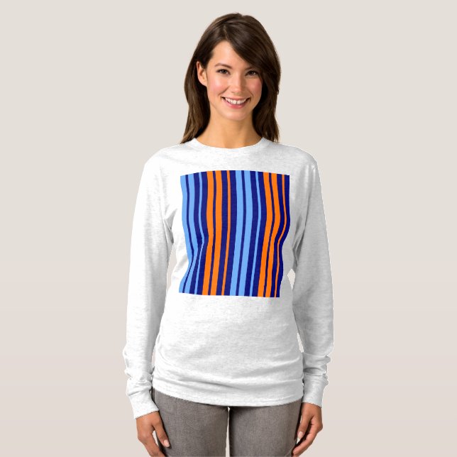 Navy Orange Cyan Vertikala Randiga Design   T Shirt (Hel framsida)