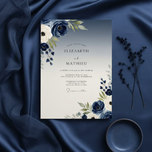 Navy Painterly Bloom Bröllop Inbjudningar