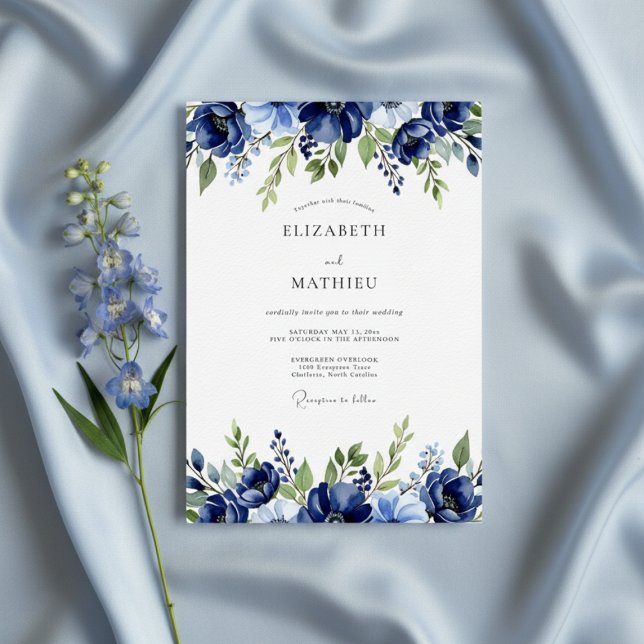 Navy Painterly Blossom Wedding Inbjudningar (Skapare uppladdad)