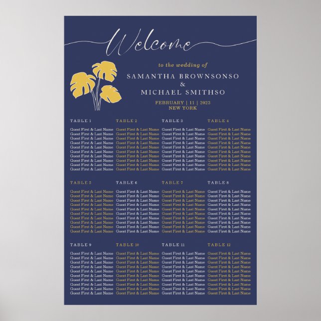 Navy Palm Tropisk Botanisk Välkomstbröllop Poster (Framsidan)