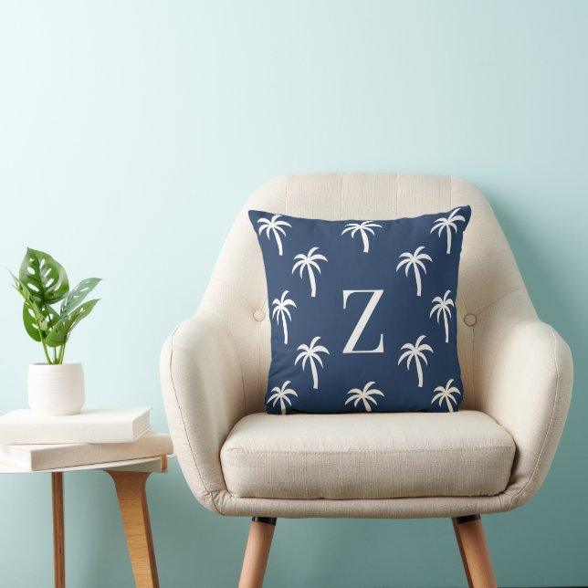 Navy Palmträd Monogram Kudd Personaliserad Preppy Kudde (Stol)