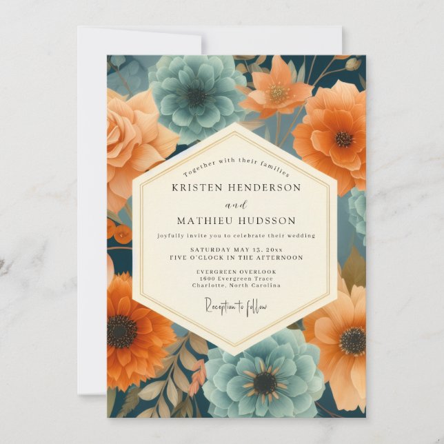 Navy Paprika Opulent Wedding Inbjudningar (Framsida)