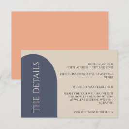 NAVY & PEACH ARCH BRÖLLOP DETAILS ENCLOSURE CARD TILLÄGGSKORT