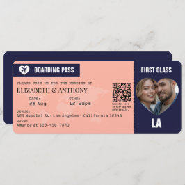 Navy & Peach Boarding Pass Wedding Inbjudningar