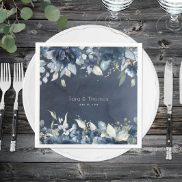 Navy Peonies Dusty Blue Eucalyptus Bröllop Pappersservett