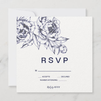 Navy Peony Enkel RSVP Inbjudningar