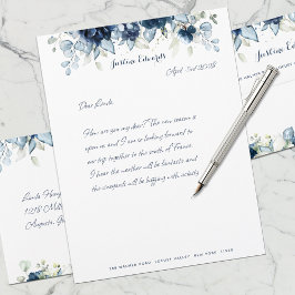 Navy Peony Silver Dusty Blue Eucalyptus Greenery Brevhuvud
