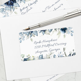 Navy Peony Silver Dusty Blue Eucalyptus Mailing Adressetikett