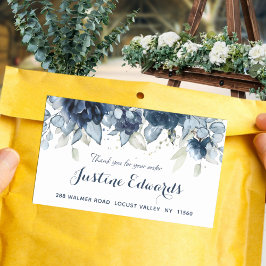 Navy Peony Silver Dusty Blue Eucalyptus Rektangulärt Klistermärke