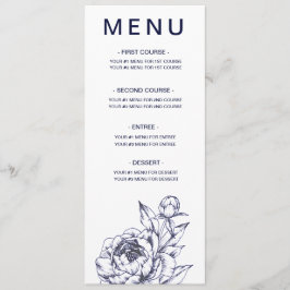 Navy Peony Simple Menu Card Meny