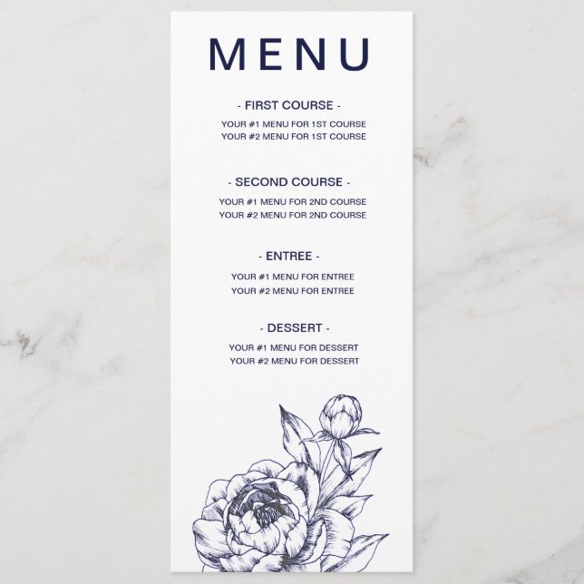 Navy Peony Simple Menu Card Meny (Framsida)