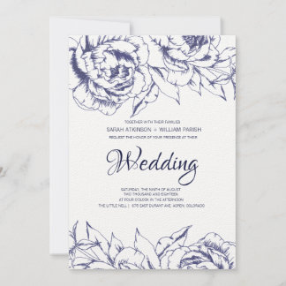 Navy Peony Simple Wedding Invitation Inbjudningar
