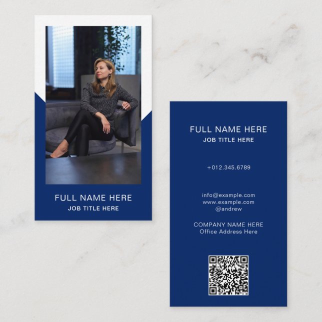 Navy Photo Business Card for Creative Profession Visitkort (Fram/baksida)