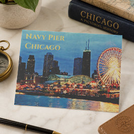 Navy Pier _at night Chicago Postcard Vykort