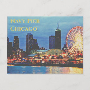 Navy Pier _at night Chicago Postcard Vykort