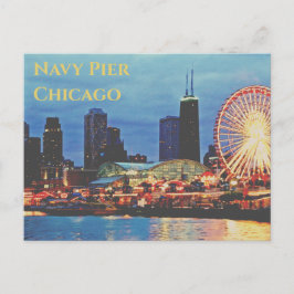 Navy Pier _at night Chicago Postcard Vykort