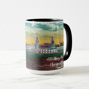 Navy Pier Chicago 1920's Watercolor Art Windy City Mugg