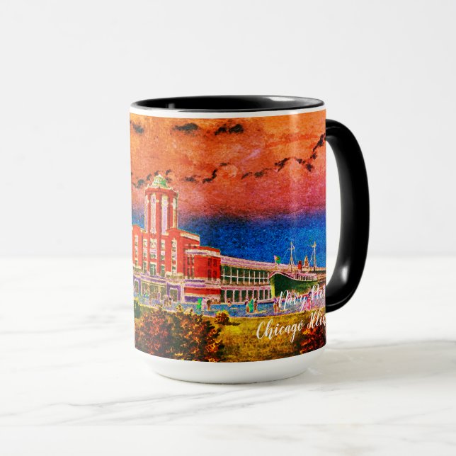 Navy Pier Chicago 1920's Watercolor Art Windy City Mugg (Framsida höger)